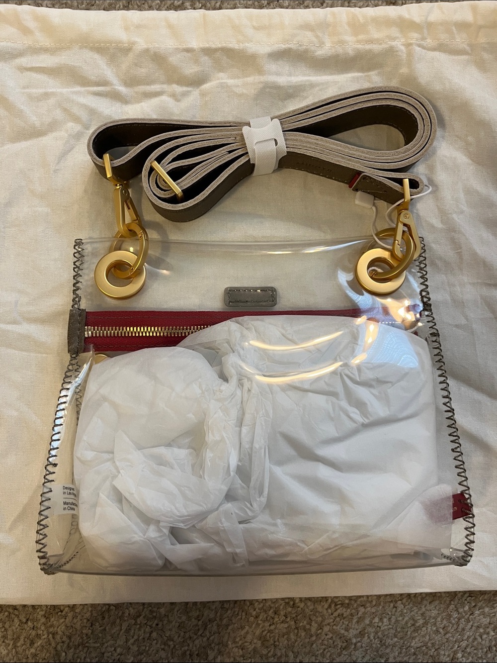 Hammitt Clear Crossbody with Taupe Trim, Burgundy Zipper & Gold Accents - Picture 2 of 2
